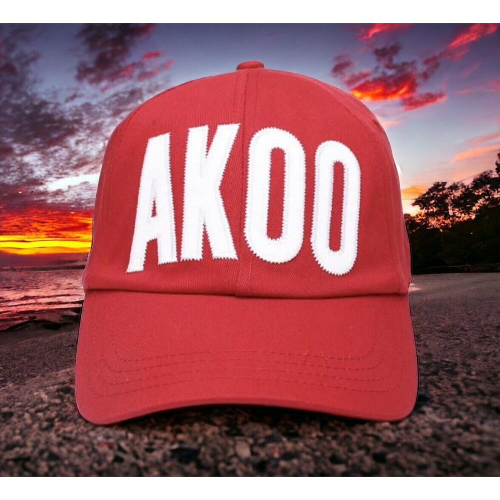 AKOO Red White Stitched Baseball Cap Trucker Hat Strapback New Fast Ship